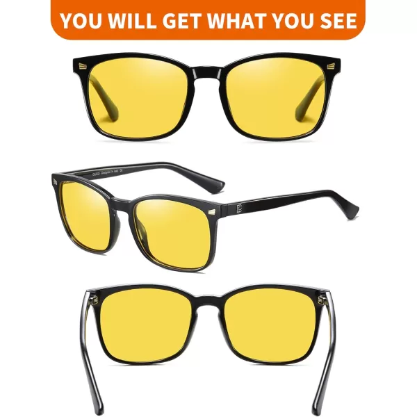 DUCO Square Night Driving Glasses for Women Men Yellow Tint Polarized Lens Anti Glare UV Protection 5201YBlack