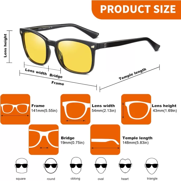 DUCO Square Night Driving Glasses for Women Men Yellow Tint Polarized Lens Anti Glare UV Protection 5201YBlack