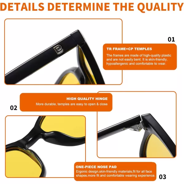 DUCO Square Night Driving Glasses for Women Men Yellow Tint Polarized Lens Anti Glare UV Protection 5201YBlack