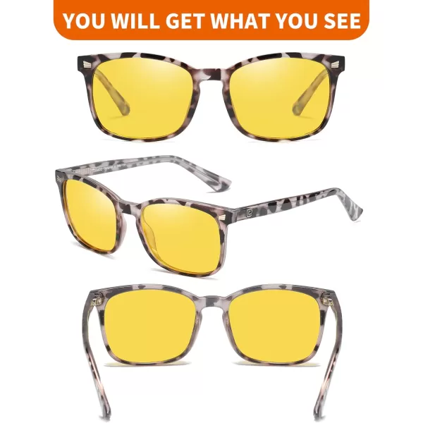 DUCO Square Night Driving Glasses for Women Men Yellow Tint Polarized Lens Anti Glare UV Protection 5201YGrey Tortoise
