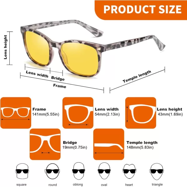 DUCO Square Night Driving Glasses for Women Men Yellow Tint Polarized Lens Anti Glare UV Protection 5201YGrey Tortoise