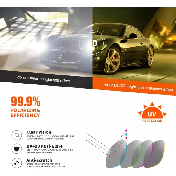 DUCO Square Night Driving Glasses for Women Men Yellow Tint Polarized Lens Anti Glare UV Protection 5201YTransparent Grey