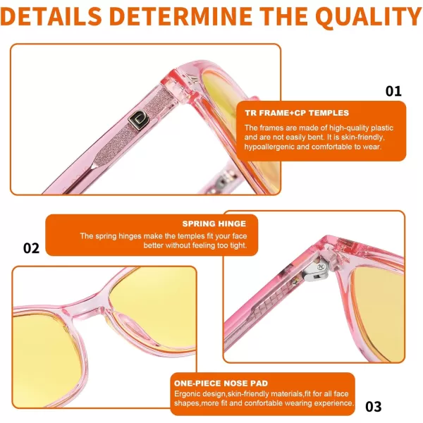 DUCO Square Night Driving Glasses for Women Men Yellow Tint Polarized Lens Anti Glare UV Protection 5201YTransparent Pink