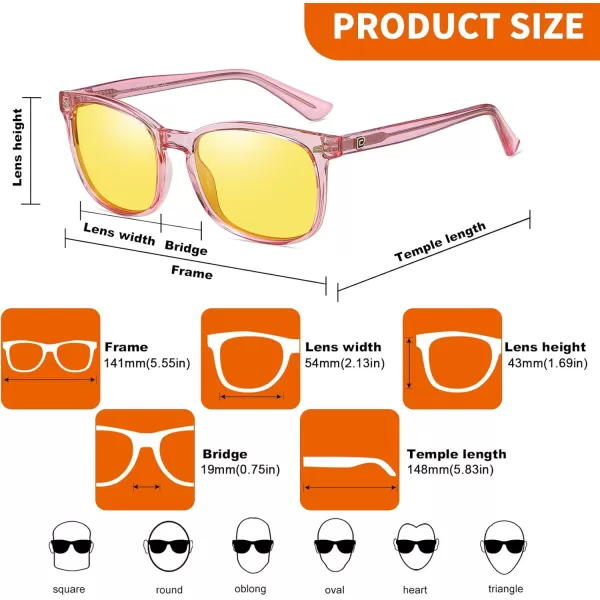 DUCO Square Night Driving Glasses for Women Men Yellow Tint Polarized Lens Anti Glare UV Protection 5201YTransparent Pink