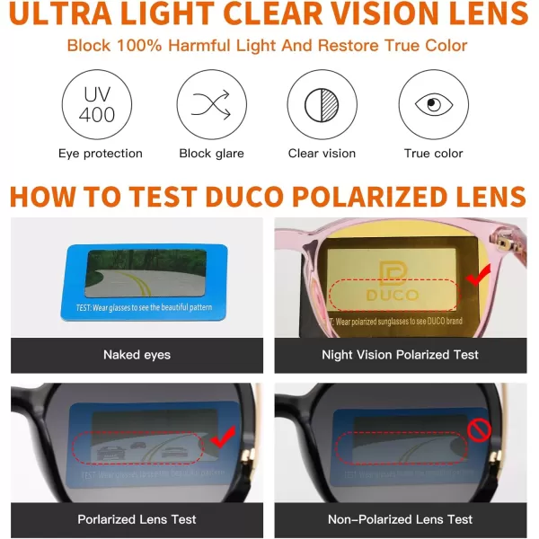 DUCO Square Night Driving Glasses for Women Men Yellow Tint Polarized Lens Anti Glare UV Protection 5201YTransparent Pink