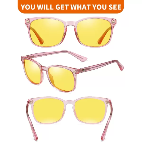 DUCO Square Night Driving Glasses for Women Men Yellow Tint Polarized Lens Anti Glare UV Protection 5201YTransparent Pink