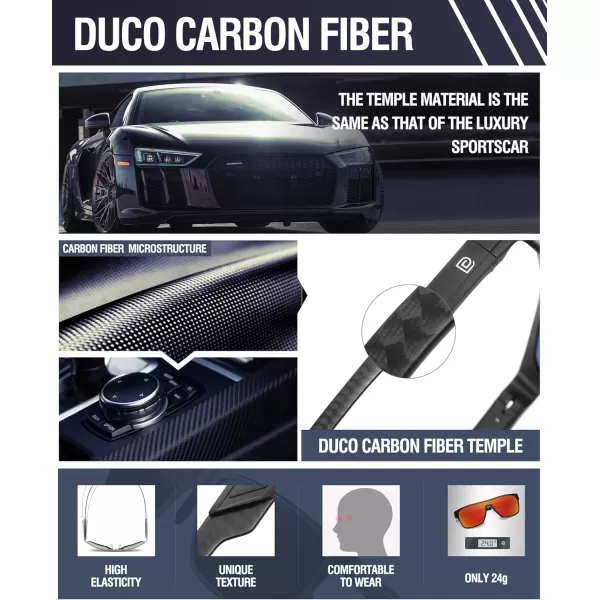 DUCO Square Polarized Sunglasses for Men Women Large Flat Top Shield Sun Glasses UV400 Protection Carbon Fiber Shades DC8230Black Frame Black Temple Revo Red Lens