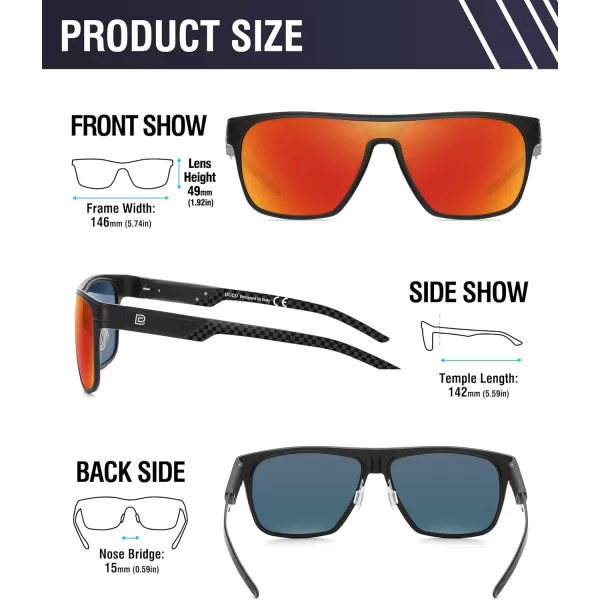 DUCO Square Polarized Sunglasses for Men Women Large Flat Top Shield Sun Glasses UV400 Protection Carbon Fiber Shades DC8230Black Frame Black Temple Revo Red Lens
