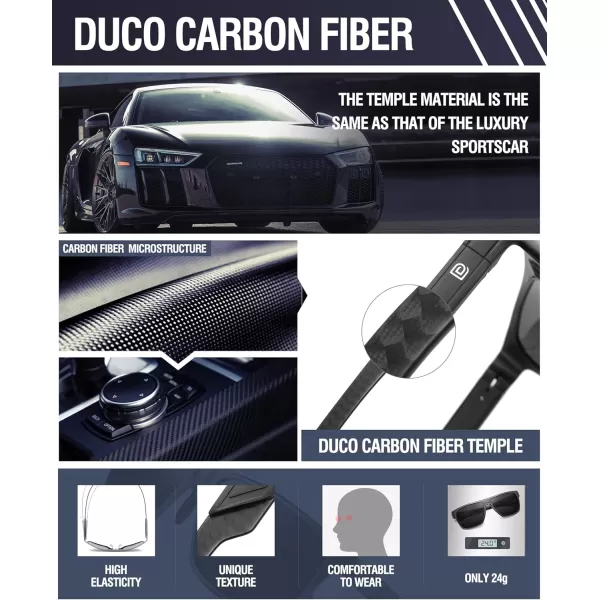 DUCO Square Polarized Sunglasses for Men Women Large Flat Top Shield Sun Glasses UV400 Protection Carbon Fiber Shades DC8230Black Frame Black Temple Silver Lens