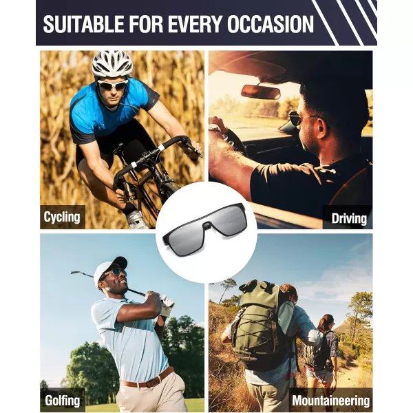 DUCO Square Polarized Sunglasses for Men Women Large Flat Top Shield Sun Glasses UV400 Protection Carbon Fiber Shades DC8230Black Frame Black Temple Silver Lens