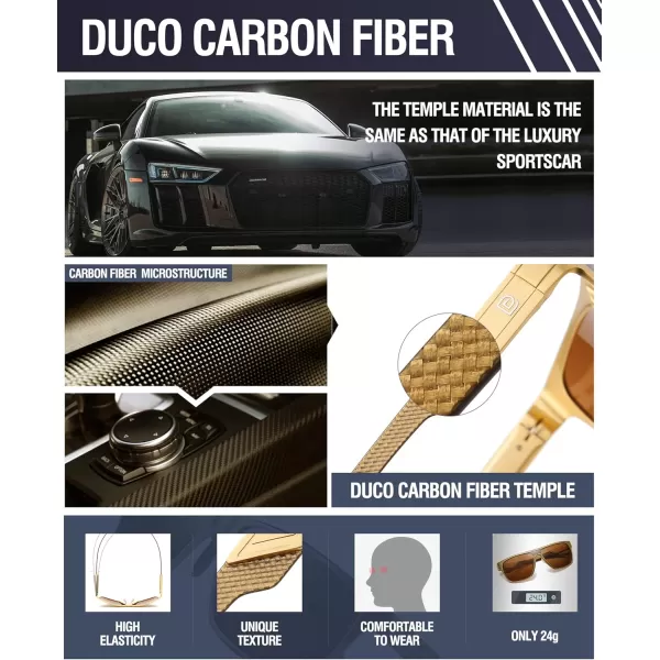 DUCO Square Polarized Sunglasses for Men Women Large Flat Top Shield Sun Glasses UV400 Protection Carbon Fiber Shades DC8230Gold Frame Gold Temple Brown Lens