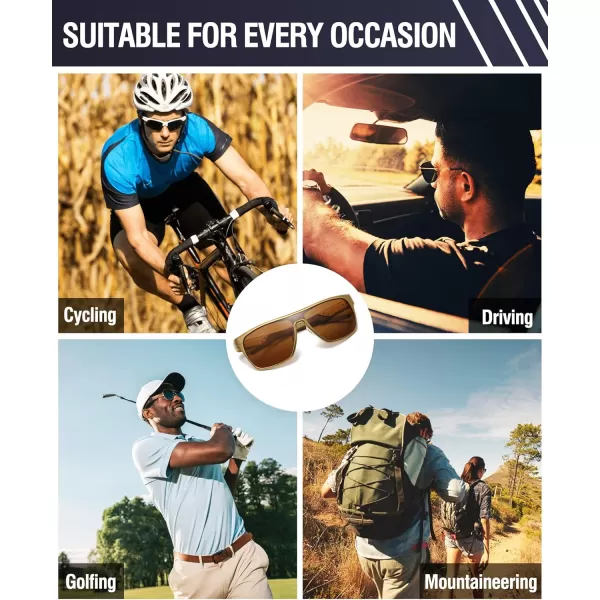 DUCO Square Polarized Sunglasses for Men Women Large Flat Top Shield Sun Glasses UV400 Protection Carbon Fiber Shades DC8230Gold Frame Gold Temple Brown Lens