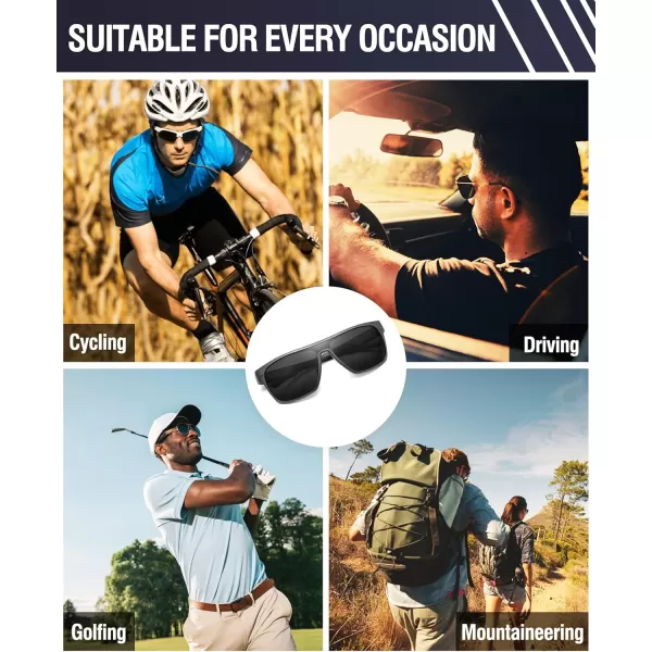 DUCO Square Polarized Sunglasses for Men Women Large Flat Top Shield Sun Glasses UV400 Protection Carbon Fiber Shades DC8230Gunmetal Frame Black Temple Grey Lens