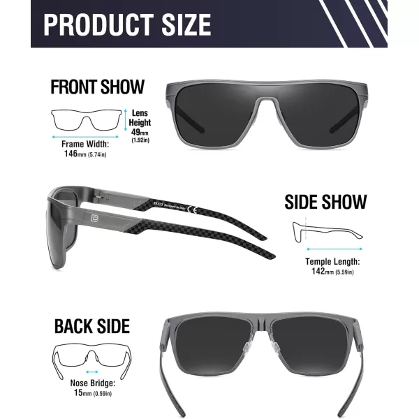 DUCO Square Polarized Sunglasses for Men Women Large Flat Top Shield Sun Glasses UV400 Protection Carbon Fiber Shades DC8230Gunmetal Frame Black Temple Grey Lens
