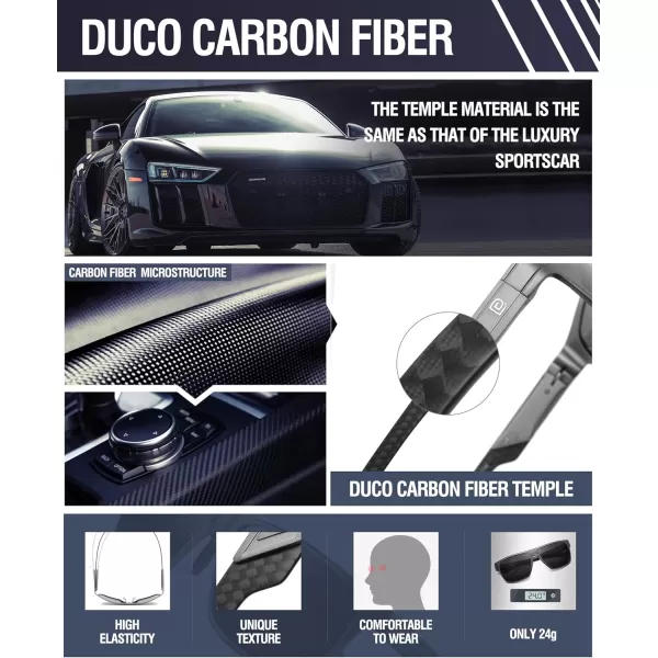 DUCO Square Polarized Sunglasses for Men Women Large Flat Top Shield Sun Glasses UV400 Protection Carbon Fiber Shades DC8230Gunmetal Frame Black Temple Grey Lens