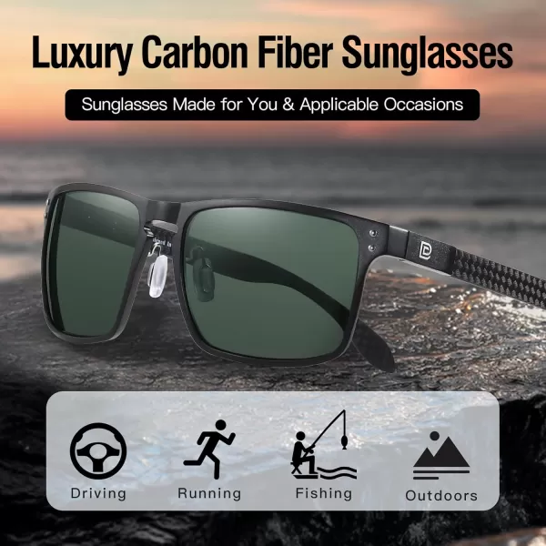 DUCO Sunglasses Men Retro Square Polarized UV Protection Carbon Fiber Sun Glasses for Fishing DC8208Black Frame Green Lens