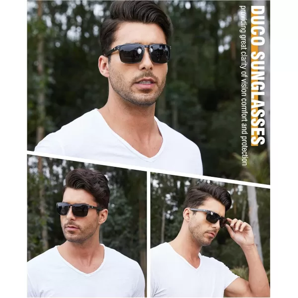 DUCO Sunglasses Men Retro Square Polarized UV Protection Carbon Fiber Sun Glasses for Fishing DC8208Black Frame Grey Lens