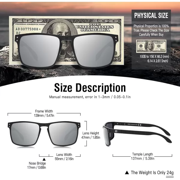 DUCO Sunglasses Men Retro Square Polarized UV Protection Carbon Fiber Sun Glasses for Fishing DC8208Black Frame Mirror Lens