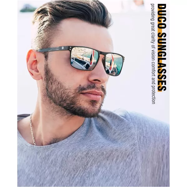 DUCO Sunglasses Men Retro Square Polarized UV Protection Carbon Fiber Sun Glasses for Fishing DC8208Black Frame Mirror Lens