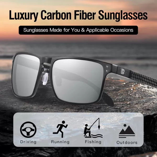 DUCO Sunglasses Men Retro Square Polarized UV Protection Carbon Fiber Sun Glasses for Fishing DC8208Black Frame Mirror Lens