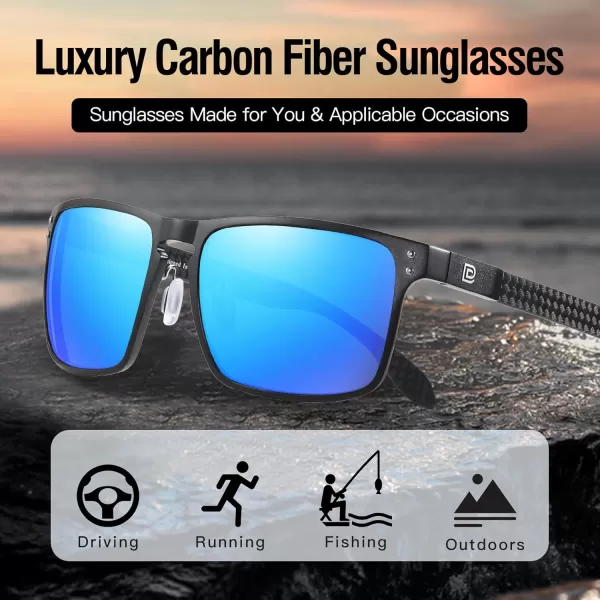 DUCO Sunglasses Men Retro Square Polarized UV Protection Carbon Fiber Sun Glasses for Fishing DC8208Black Frame Revo Blue Lens