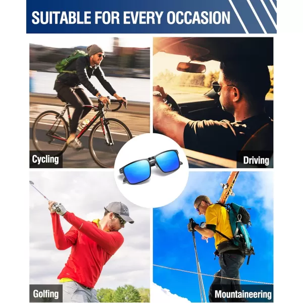 DUCO Sunglasses Men Retro Square Polarized UV Protection Carbon Fiber Sun Glasses for Fishing DC8208Black Frame Revo Blue Lens