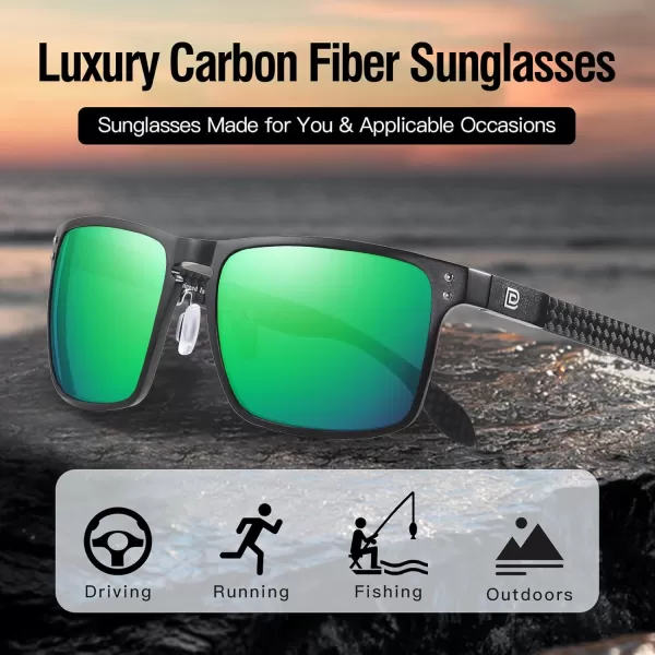 DUCO Sunglasses Men Retro Square Polarized UV Protection Carbon Fiber Sun Glasses for Fishing DC8208Black Frame Revo Green Lens