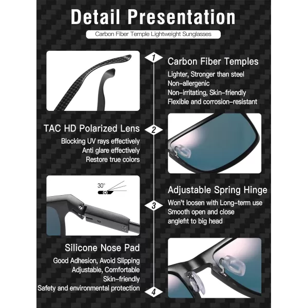DUCO Sunglasses Men Retro Square Polarized UV Protection Carbon Fiber Sun Glasses for Fishing DC8208Black Frame Revo Red Lens