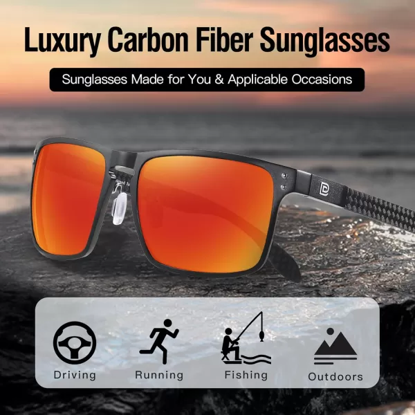DUCO Sunglasses Men Retro Square Polarized UV Protection Carbon Fiber Sun Glasses for Fishing DC8208Black Frame Revo Red Lens