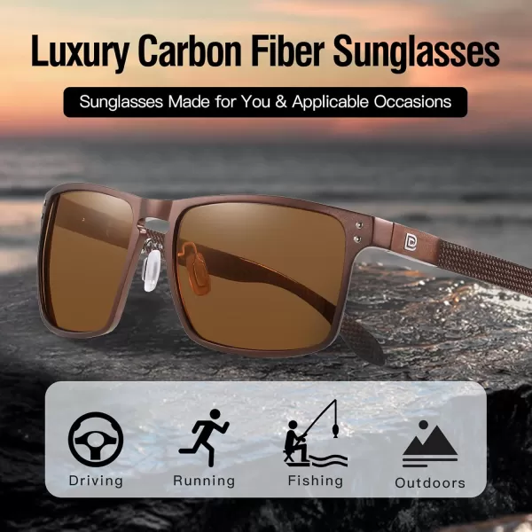 DUCO Sunglasses Men Retro Square Polarized UV Protection Carbon Fiber Sun Glasses for Fishing DC8208Brown