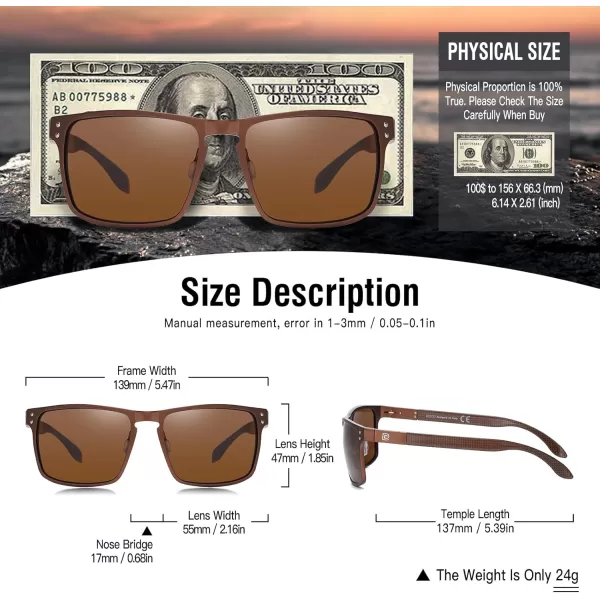 DUCO Sunglasses Men Retro Square Polarized UV Protection Carbon Fiber Sun Glasses for Fishing DC8208Brown