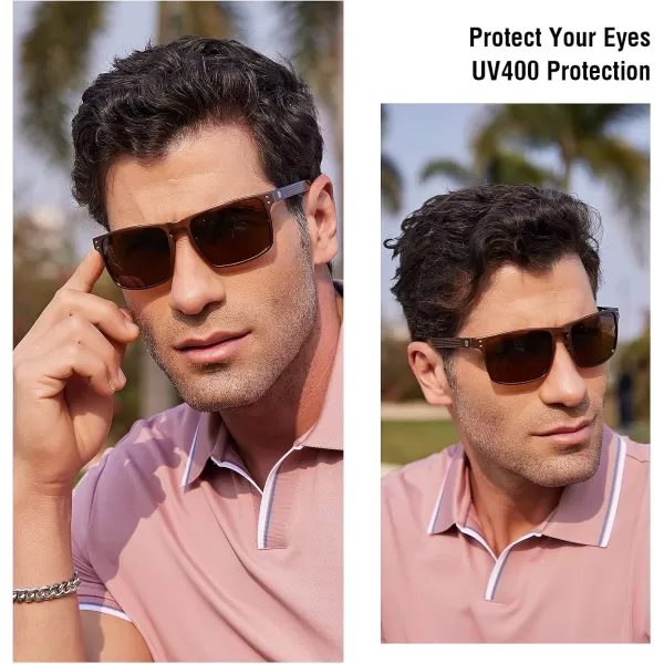 DUCO Sunglasses Men Retro Square Polarized UV Protection Carbon Fiber Sun Glasses for Fishing DC8208Brown