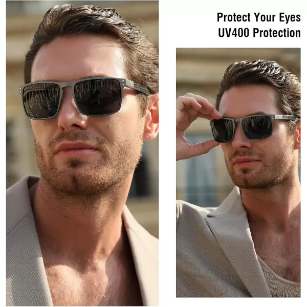 DUCO Sunglasses Men Retro Square Polarized UV Protection Carbon Fiber Sun Glasses for Fishing DC8208Gunmetal Frame Grey Lens