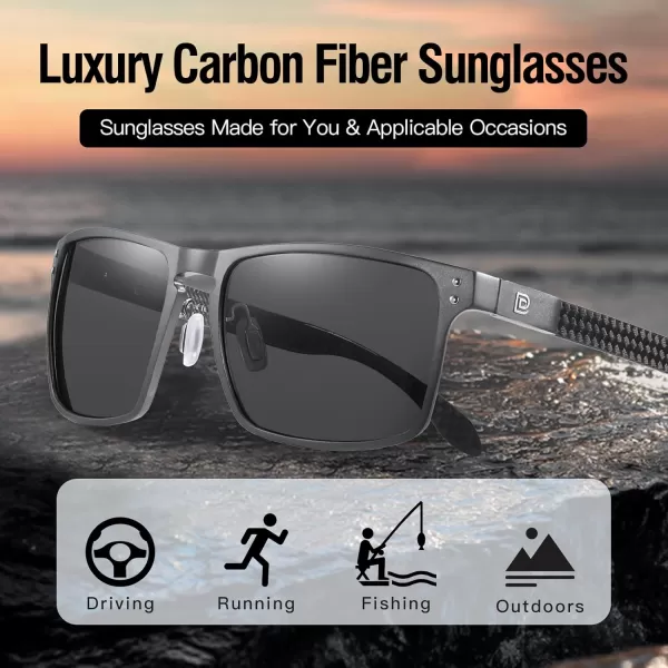 DUCO Sunglasses Men Retro Square Polarized UV Protection Carbon Fiber Sun Glasses for Fishing DC8208Gunmetal Frame Grey Lens
