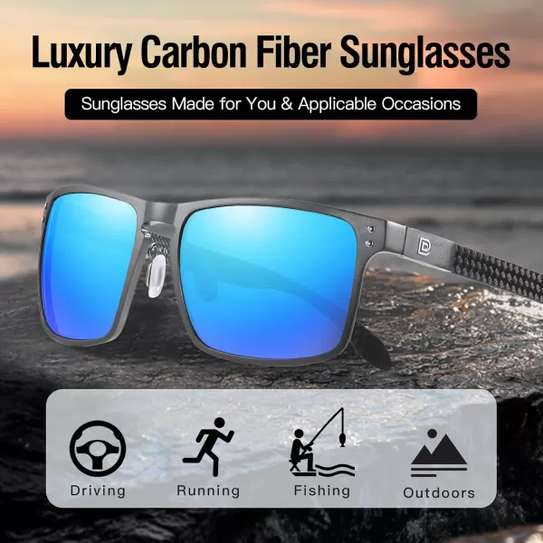 DUCO Sunglasses Men Retro Square Polarized UV Protection Carbon Fiber Sun Glasses for Fishing DC8208Gunmetal Frame Revo Blue Lens