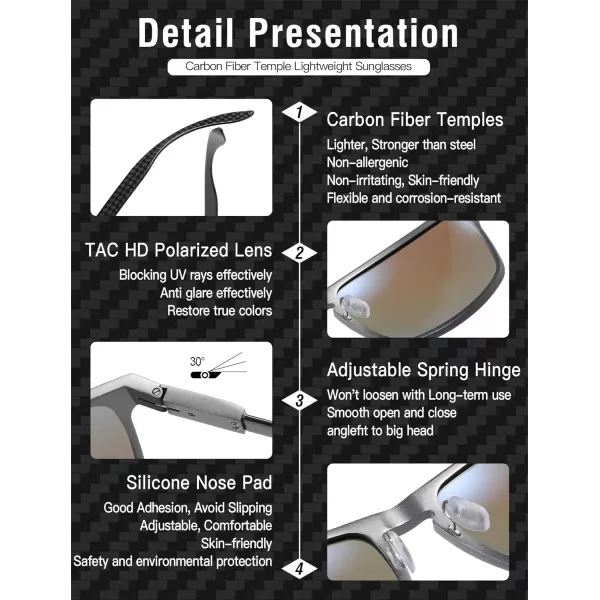 DUCO Sunglasses Men Retro Square Polarized UV Protection Carbon Fiber Sun Glasses for Fishing DC8208Gunmetal Frame Revo Blue Lens