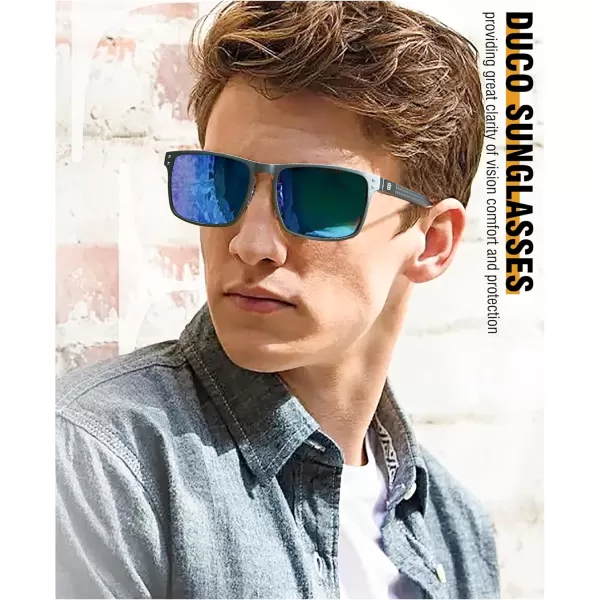 DUCO Sunglasses Men Retro Square Polarized UV Protection Carbon Fiber Sun Glasses for Fishing DC8208Gunmetal Frame Revo Blue Lens