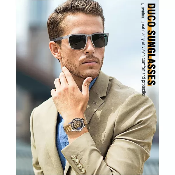 DUCO Sunglasses Men Retro Square Polarized UV Protection Carbon Fiber Sun Glasses for Fishing DC8208Silver Frame Grey Lens
