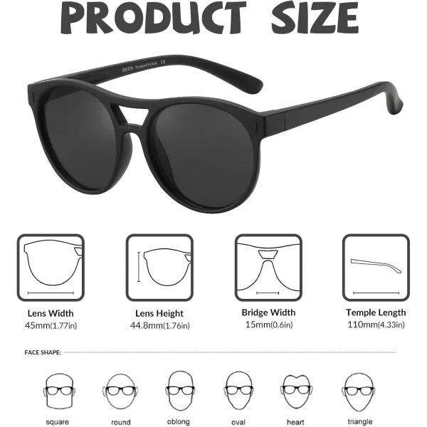 DUCO Sunglasses for Kids Boys Girls UV Protection Vintage Flexible Safety Polarized Sun Glasses with Strap DK030Black Grey