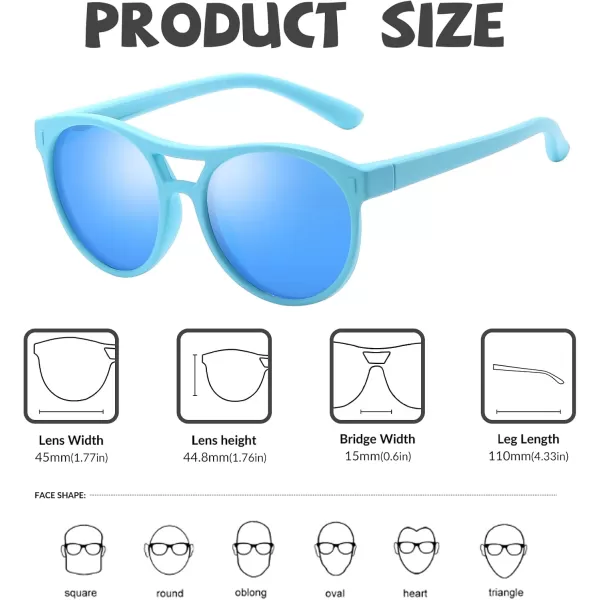 DUCO Sunglasses for Kids Boys Girls UV Protection Vintage Flexible Safety Polarized Sun Glasses with Strap DK030Cyan Blue