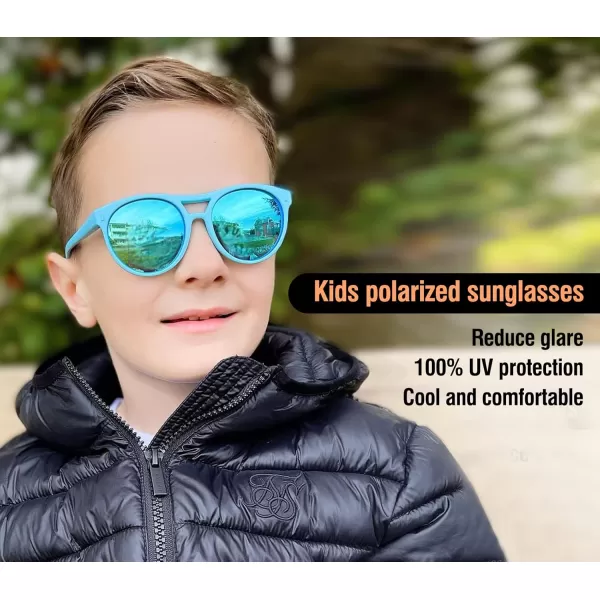 DUCO Sunglasses for Kids Boys Girls UV Protection Vintage Flexible Safety Polarized Sun Glasses with Strap DK030Cyan Blue