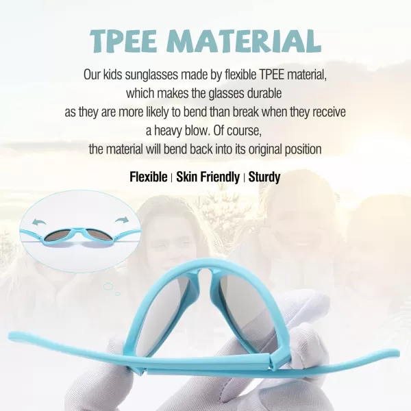 DUCO Sunglasses for Kids Boys Girls UV Protection Vintage Flexible Safety Polarized Sun Glasses with Strap DK030Cyan Blue