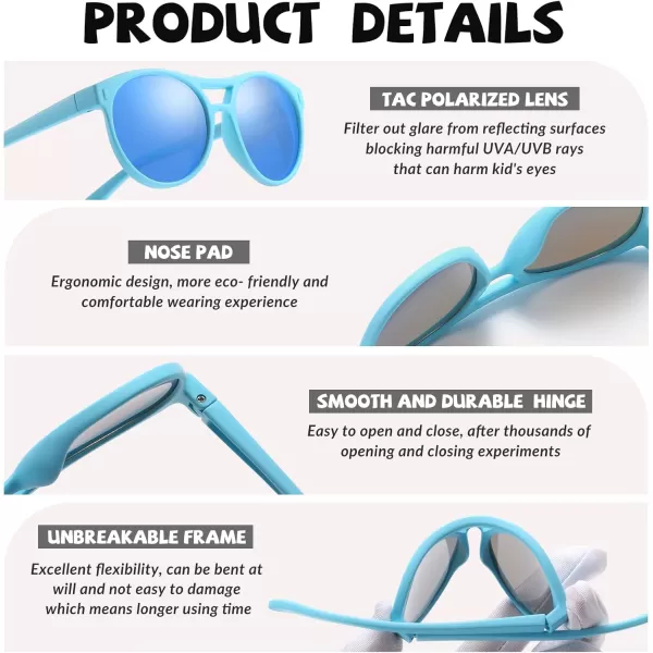 DUCO Sunglasses for Kids Boys Girls UV Protection Vintage Flexible Safety Polarized Sun Glasses with Strap DK030Cyan Blue