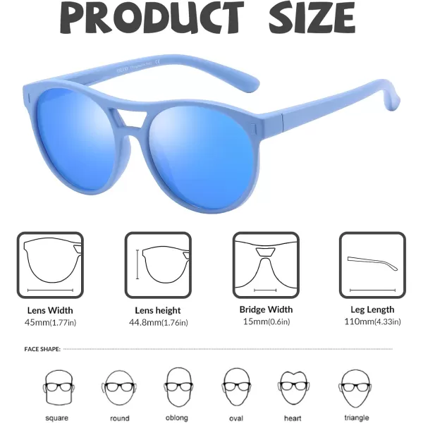 DUCO Sunglasses for Kids Boys Girls UV Protection Vintage Flexible Safety Polarized Sun Glasses with Strap DK030Dark Blue