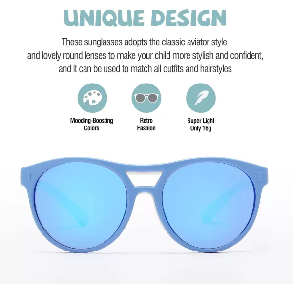 DUCO Sunglasses for Kids Boys Girls UV Protection Vintage Flexible Safety Polarized Sun Glasses with Strap DK030Dark Blue