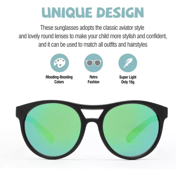 DUCO Sunglasses for Kids Boys Girls UV Protection Vintage Flexible Safety Polarized Sun Glasses with Strap DK030Revo Green