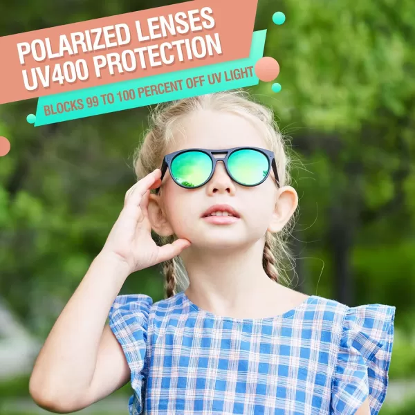 DUCO Sunglasses for Kids Boys Girls UV Protection Vintage Flexible Safety Polarized Sun Glasses with Strap DK030Revo Green