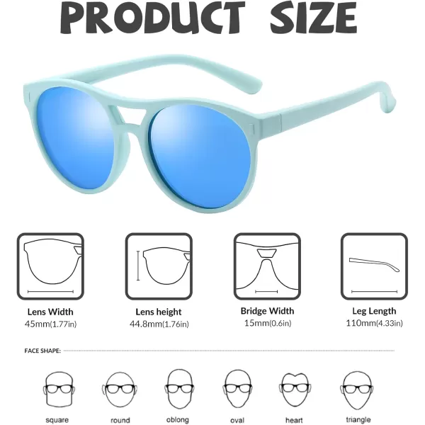 DUCO Sunglasses for Kids Boys Girls UV Protection Vintage Flexible Safety Polarized Sun Glasses with Strap DK030Shallow Blue