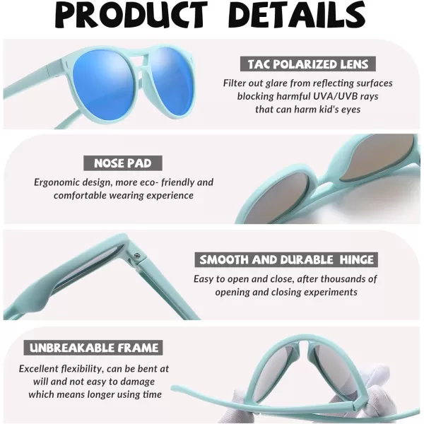 DUCO Sunglasses for Kids Boys Girls UV Protection Vintage Flexible Safety Polarized Sun Glasses with Strap DK030Shallow Blue
