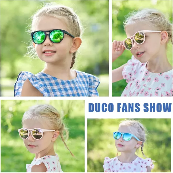 DUCO Sunglasses for Kids Boys Girls UV Protection Vintage Flexible Safety Polarized Sun Glasses with Strap DK030Shallow Blue